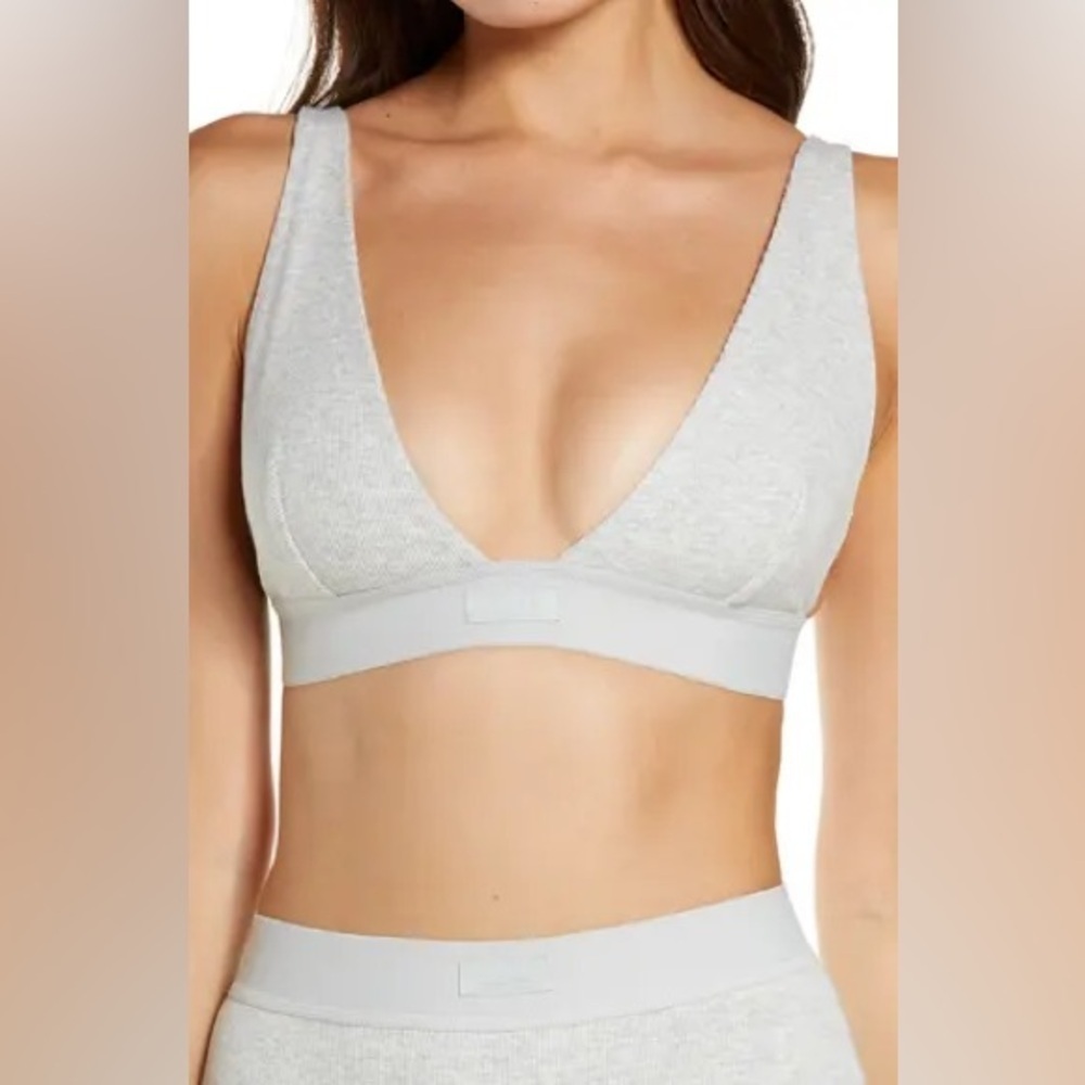 SKIMS bralette cotton ribbed plunge vneck heather gray adjustable